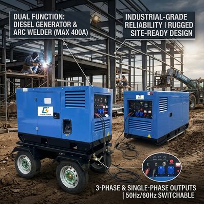 Roues de châssis mobiles 450A machine de soudage Mig à courant continu générateur de soudeur diesel de 500 Ampère avec alimentateur de fil